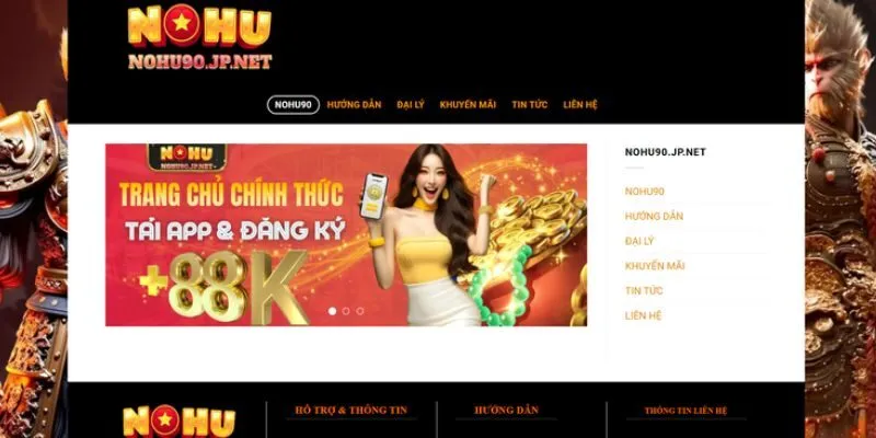 Giao diện trang chủ hiện đại của Nohu90