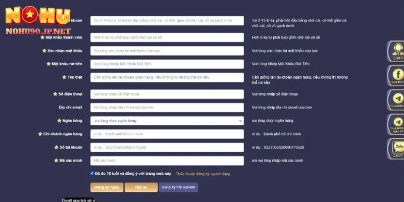 Giao diện đăng nhập Nohu90 chính thức